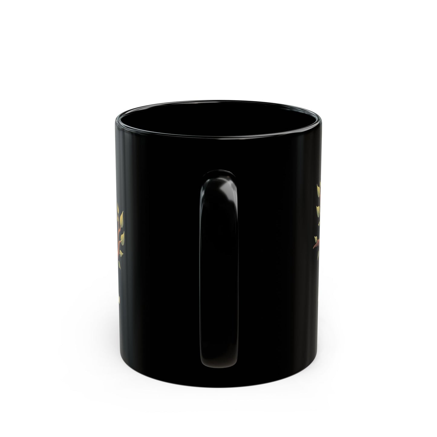 Sip Slow black ceramic coffee mug with gold and red graphic design, glossy finish, sturdy handle, 11oz