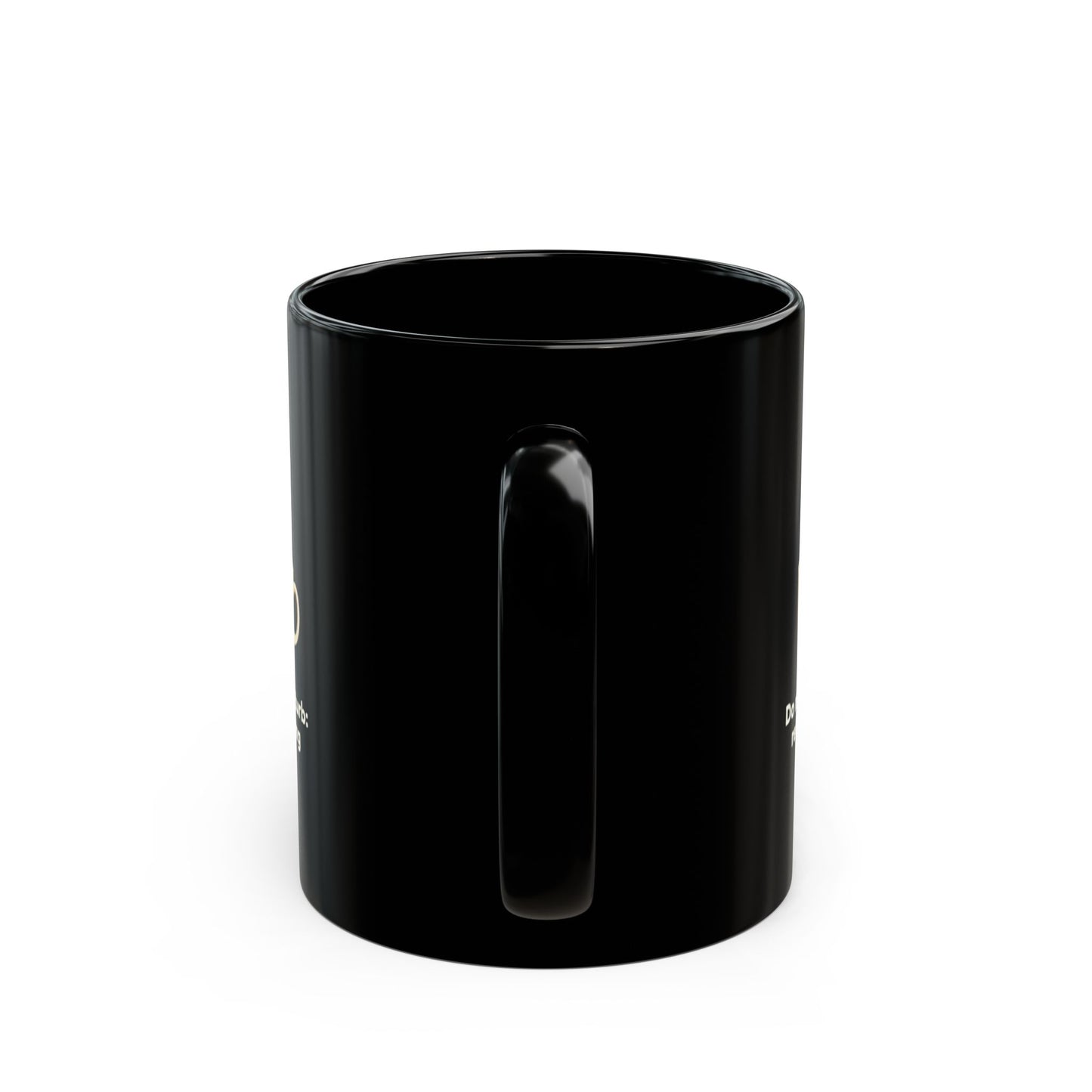 Do Not Disturb black ceramic coffee mug, 11oz, glossy finish with gold text print, handle facing forward