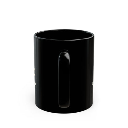 Do Not Disturb black ceramic coffee mug, 11oz, glossy finish with gold text print, handle facing forward