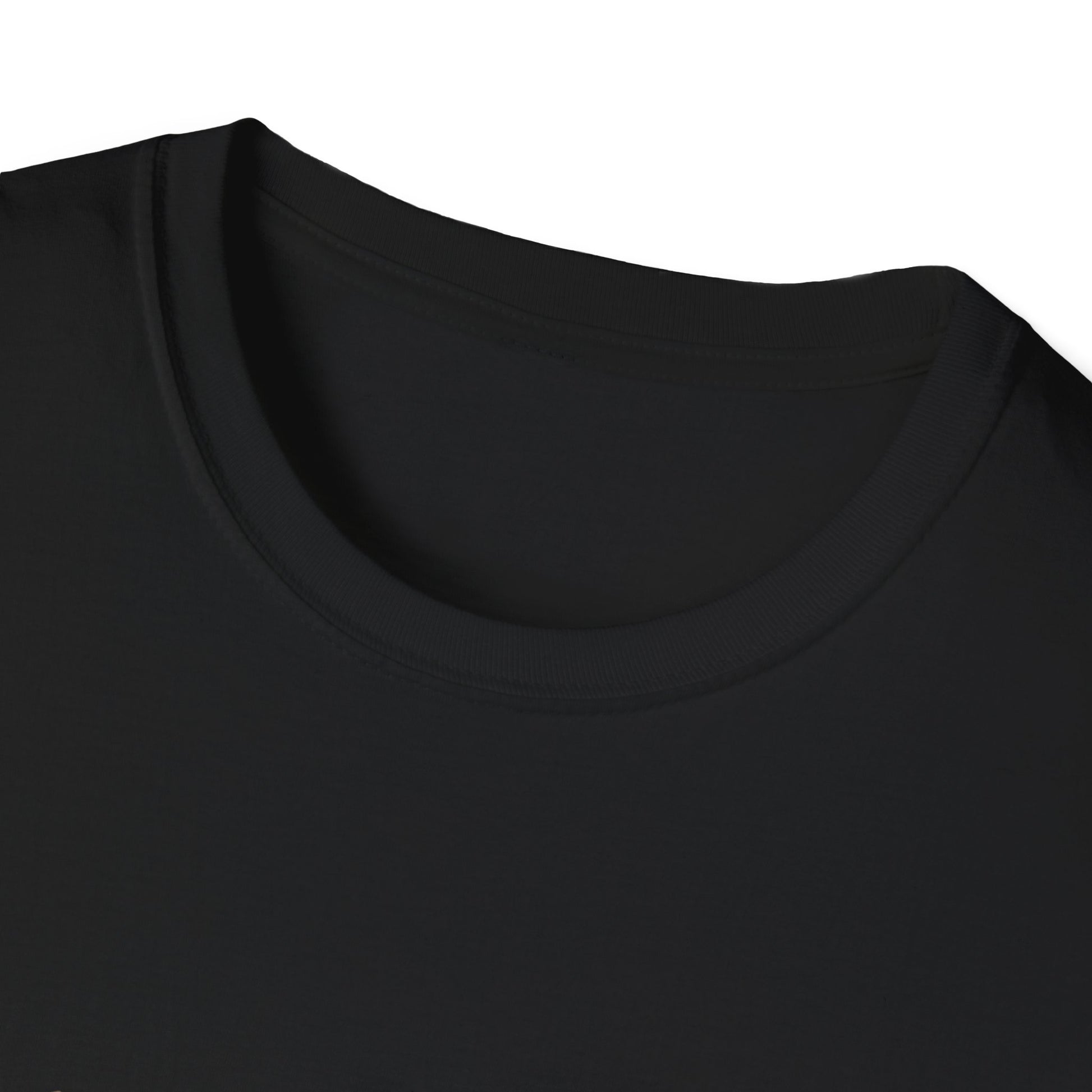 G'Day Mate black unisex t-shirt close-up showing ribbed crew neck and soft cotton fabric