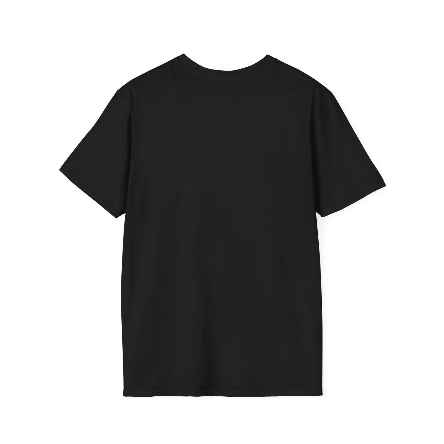 Back view of G'Day Mate black unisex softstyle t-shirt, plain reverse side, crew neck, short sleeves