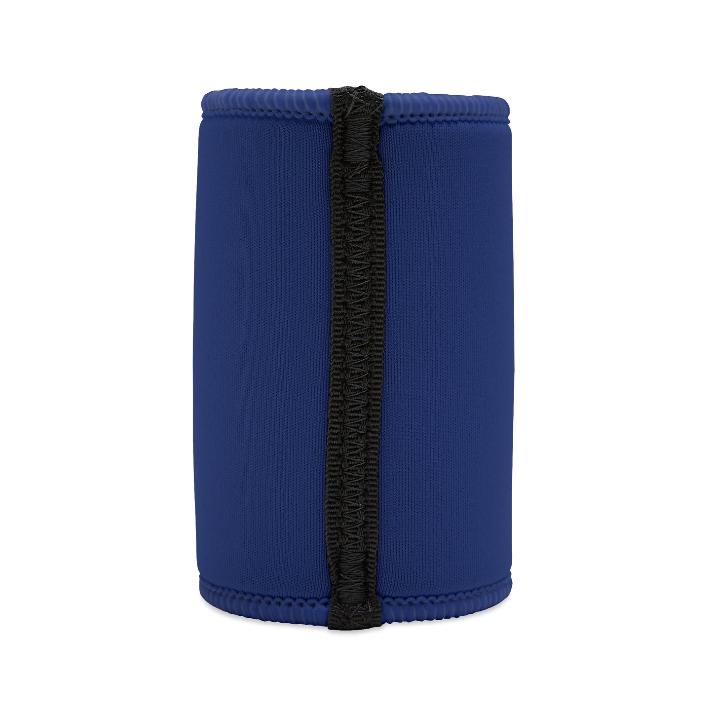 Royal blue neoprene stubby cooler with black seam, blank back view — Cheers Mate Funny Aussie Gift