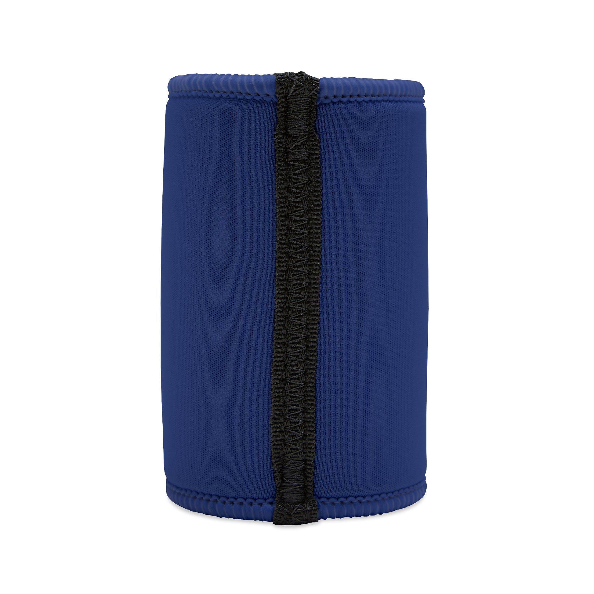 Royal blue neoprene stubby cooler with black seam, blank back view — Cheers Mate Funny Aussie Gift