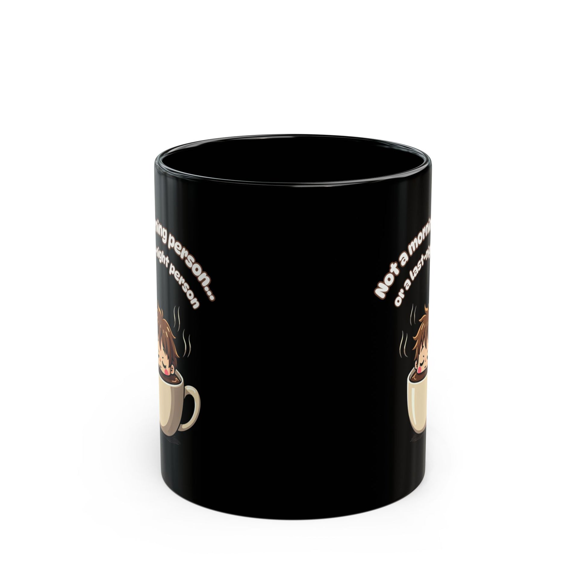 Not A Morning Person black coffee mug with cute cartoon character and humorous text, 11oz ceramic gift mug
