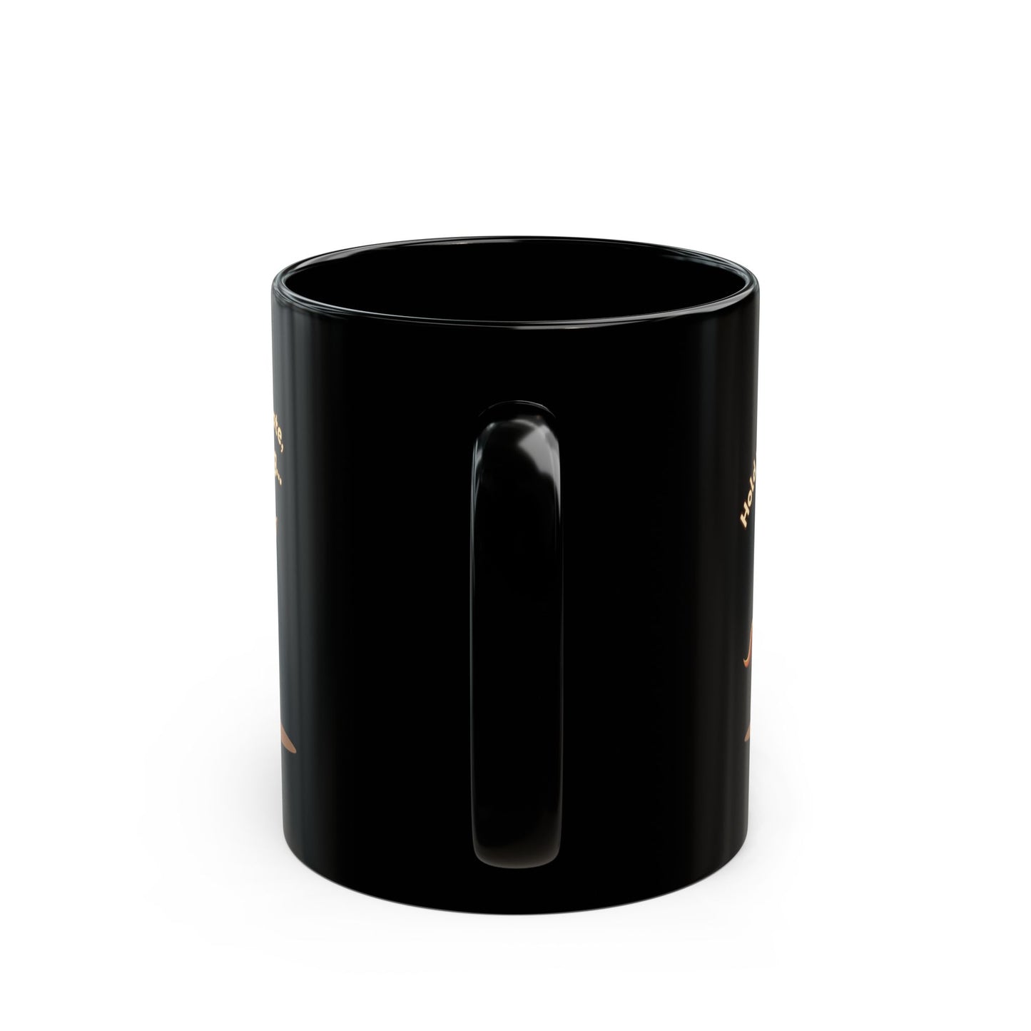 Horses black ceramic coffee mug with gold text and design, glossy finish, sturdy handle, 11oz