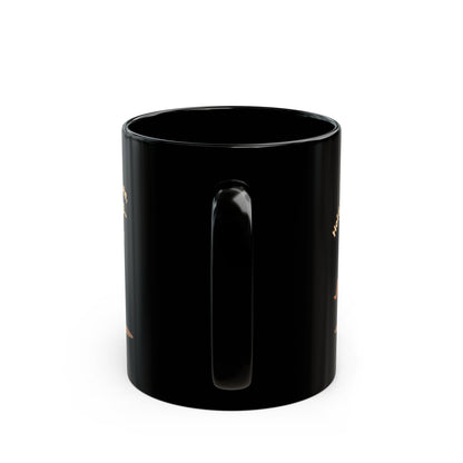 Horses black ceramic coffee mug with gold text and design, glossy finish, sturdy handle, 11oz