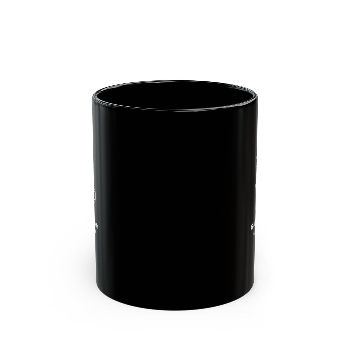 G'Day Mug black ceramic coffee mug with white text print, glossy finish, shown on white background