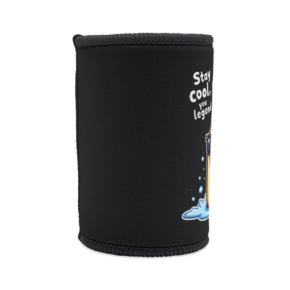 Stay Cool You Legend Stubby Cooler, black neoprene with icy beer graphic and white text, funny Aussie gift
