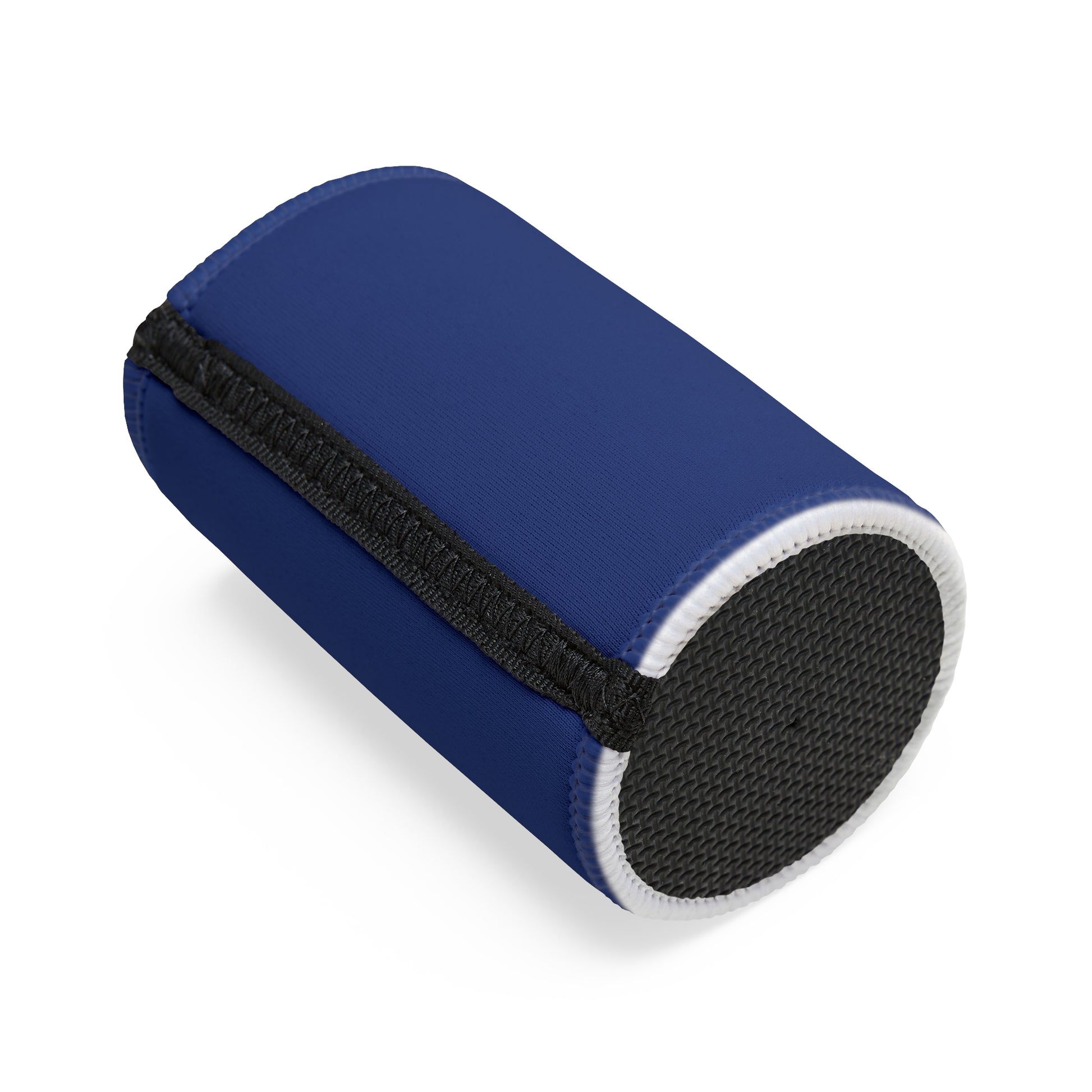 Navy blue neoprene stubby cooler with black base and white trim — Cheers Mate funny Aussie gift