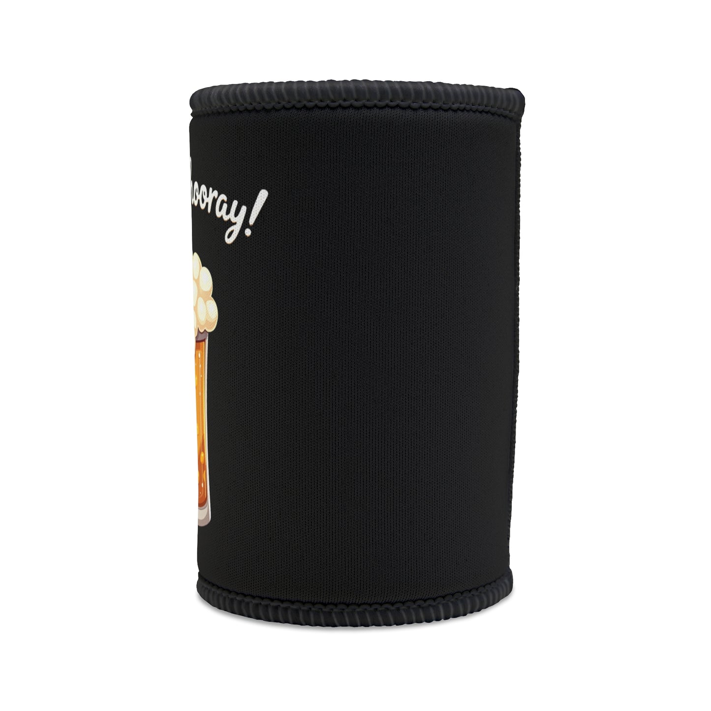 Sip Sip Hooray stubby cooler, black neoprene with foamy beer glass print, funny Aussie gift