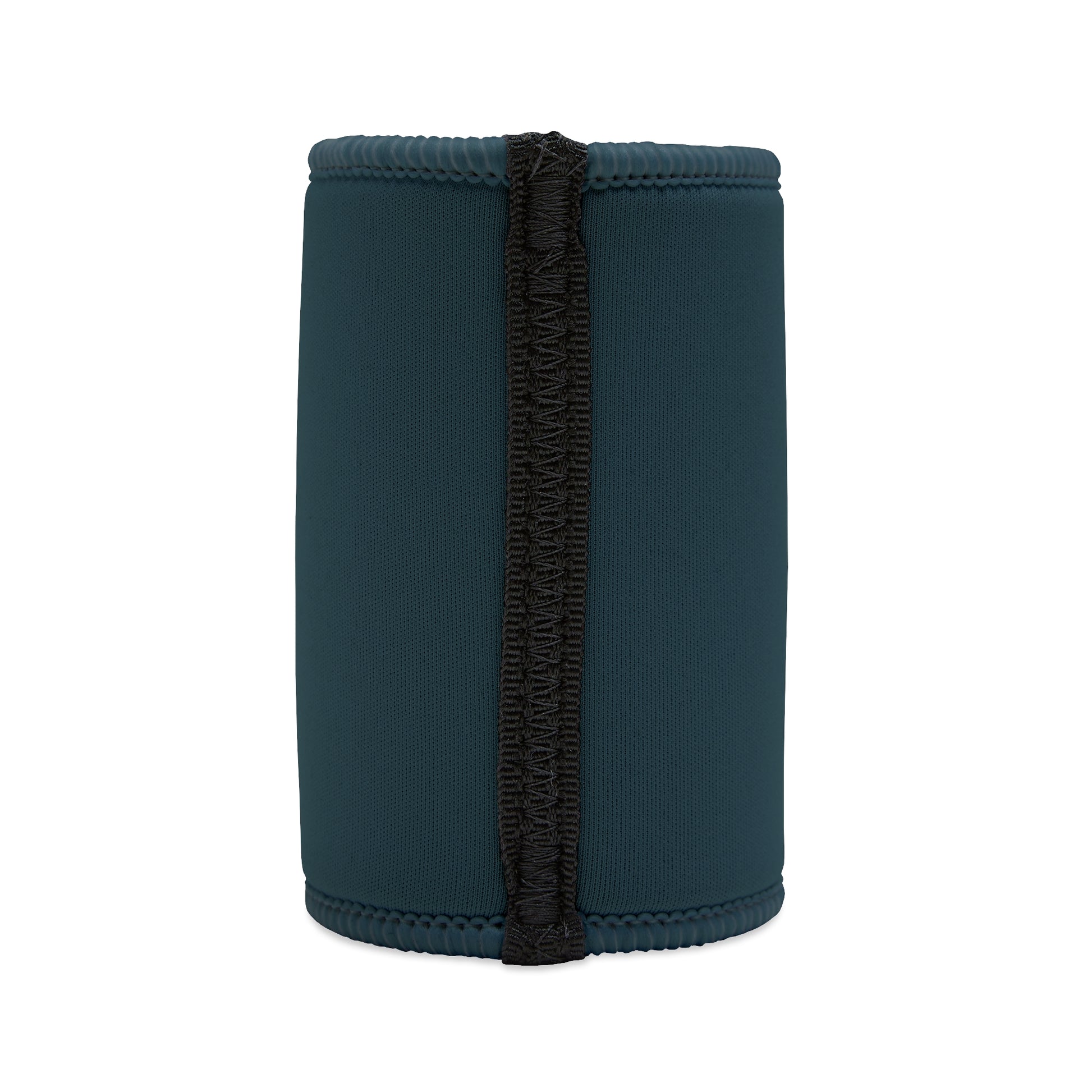 Colder Than Ya Ex's Heart stubby cooler in teal neoprene with black stitched seam, plain back view