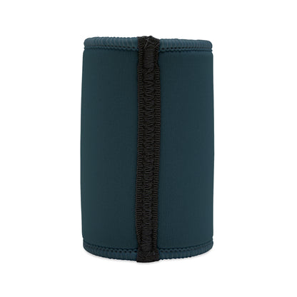 Colder Than Ya Ex's Heart stubby cooler in teal neoprene with black stitched seam, plain back view