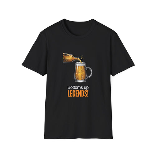 Black Bottoms Up Legends t-shirt with beer pour graphic, funny Aussie gift tee for blokes who love a cold one