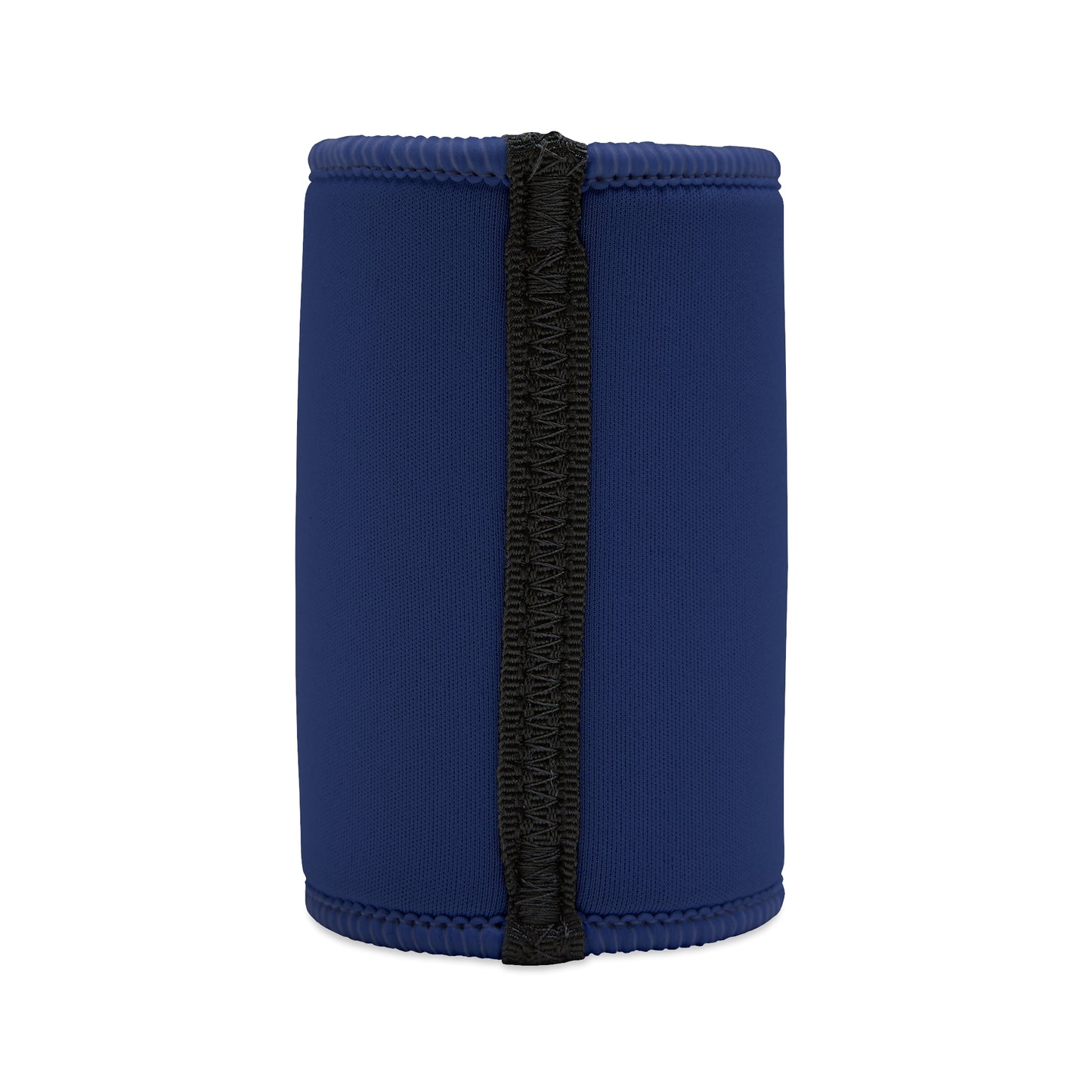 Drink Cold Live Bold Stubby Cooler in navy blue neoprene with black seam, back view