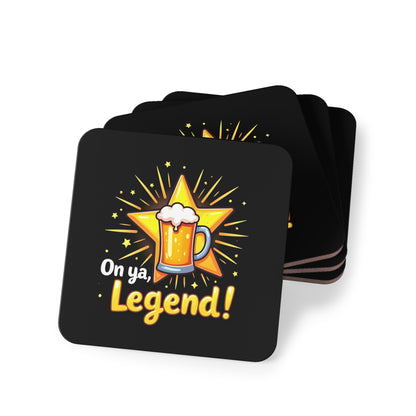 On ya, Legend! coasters, black set of 4 with gold star beer mug design, funny Aussie gift coasters