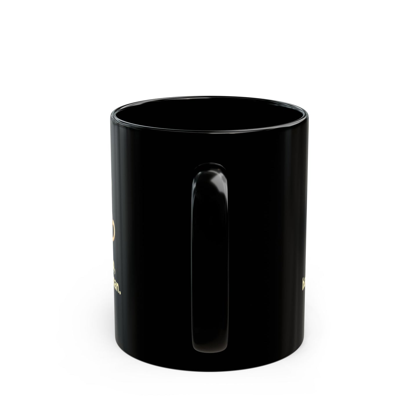 Sip By Sip black ceramic mug with gold text, glossy finish and matching black handle, 11oz coffee mug gift